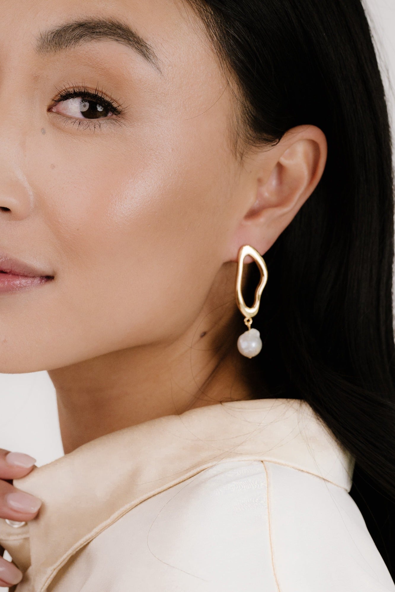 Open Circle Freshwater Pearl Earrings