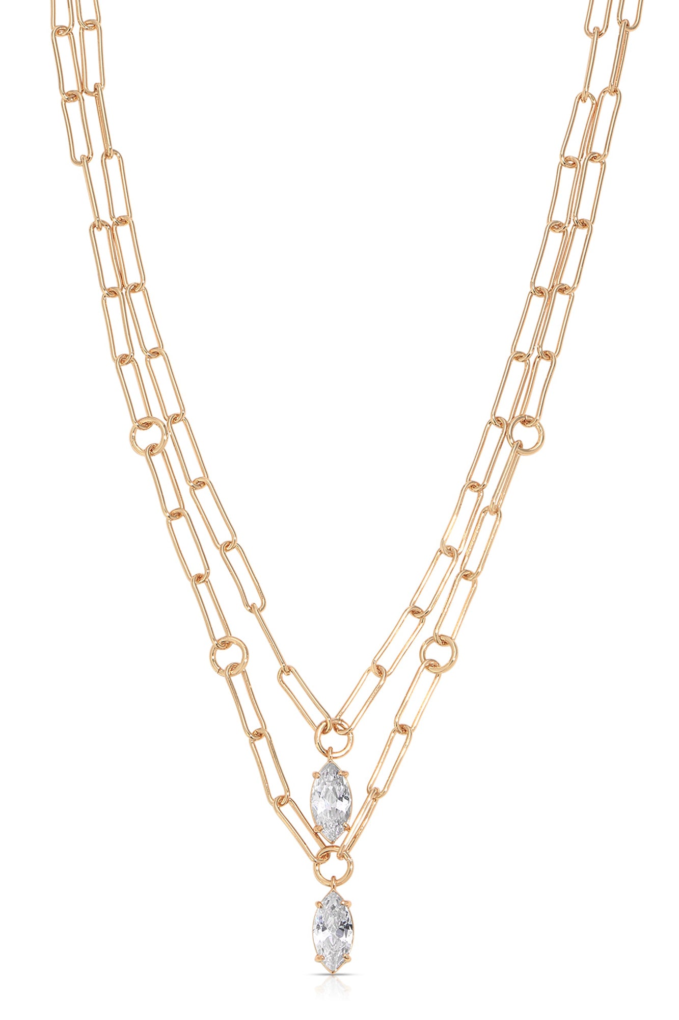 Double Layered Crystal Pendant Necklace