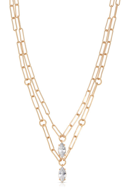 Double Layered Crystal Pendant Necklace