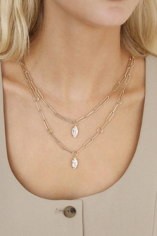 Double Layered Crystal Pendant Necklace