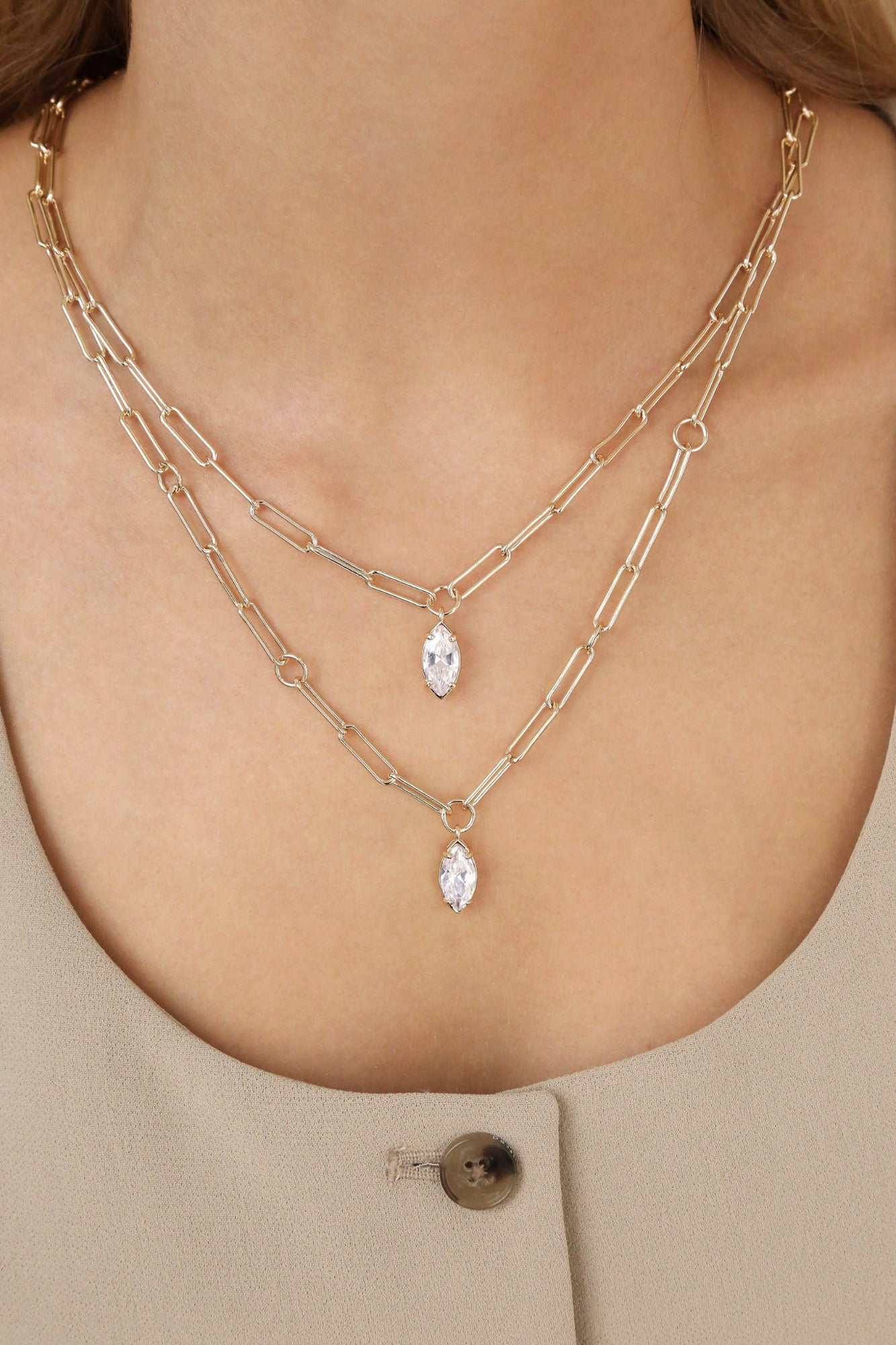 Double Layered Crystal Pendant Necklace