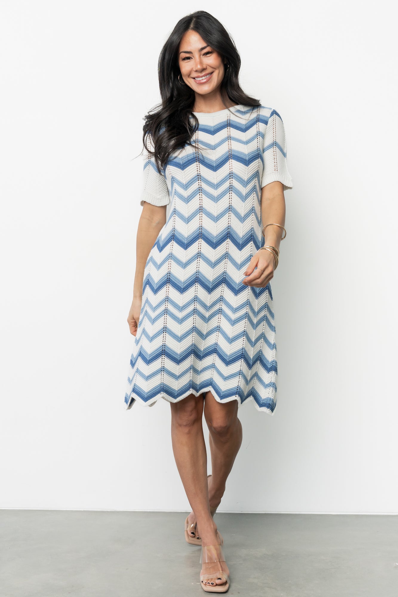 Mijas Crochet Dress | Blue + Off White