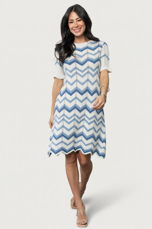 Mijas Crochet Dress | Blue + Off White