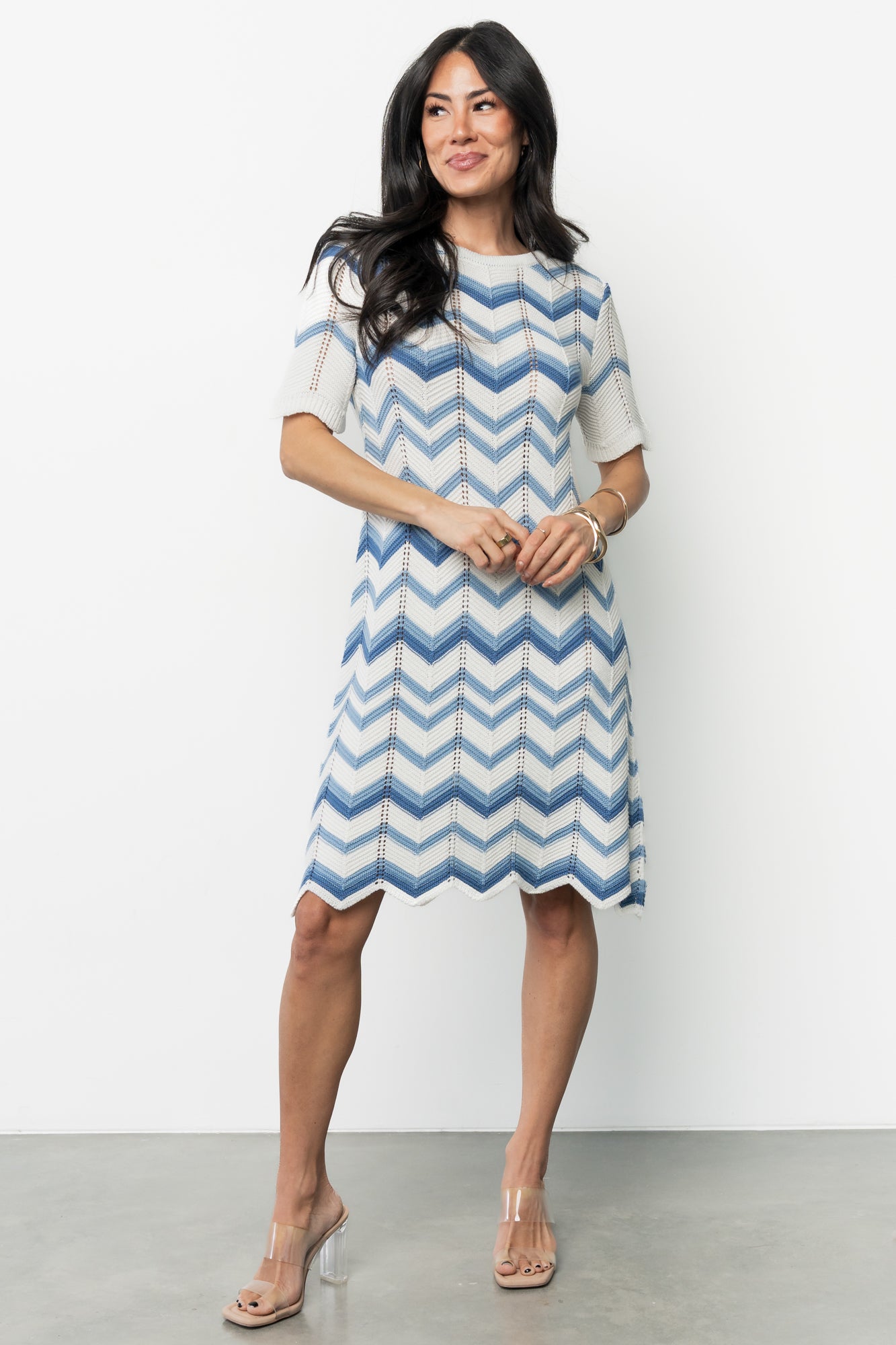 Mijas Crochet Dress | Blue + Off White