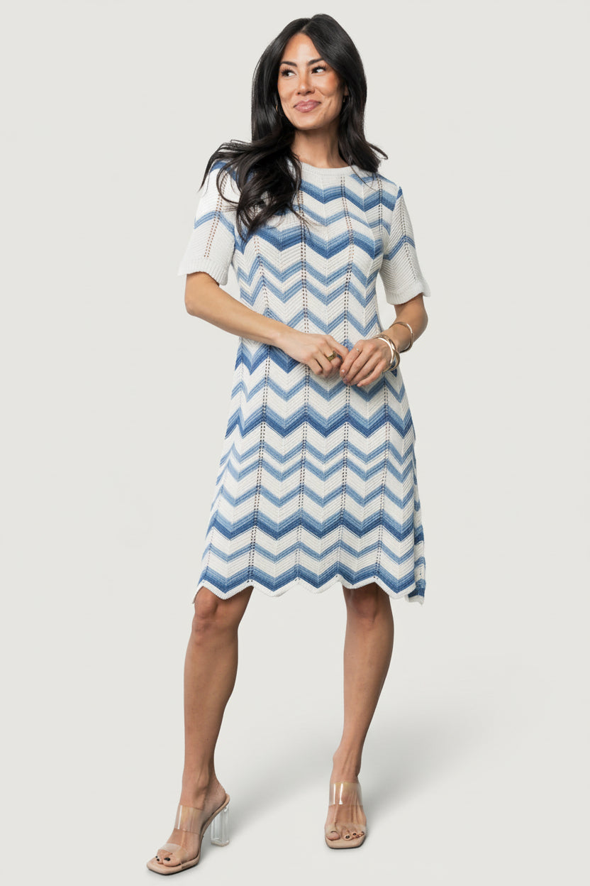 Mijas Crochet Dress | Blue + Off White