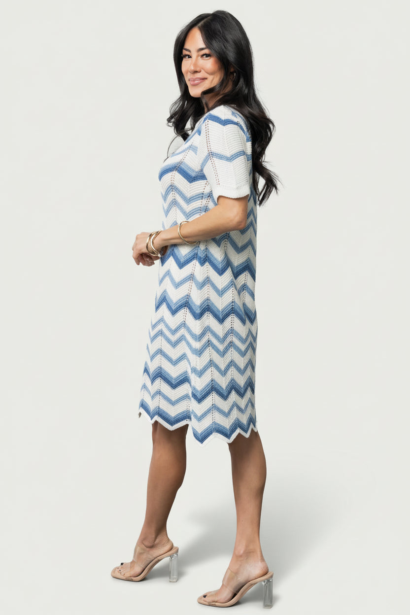Mijas Crochet Dress | Blue + Off White