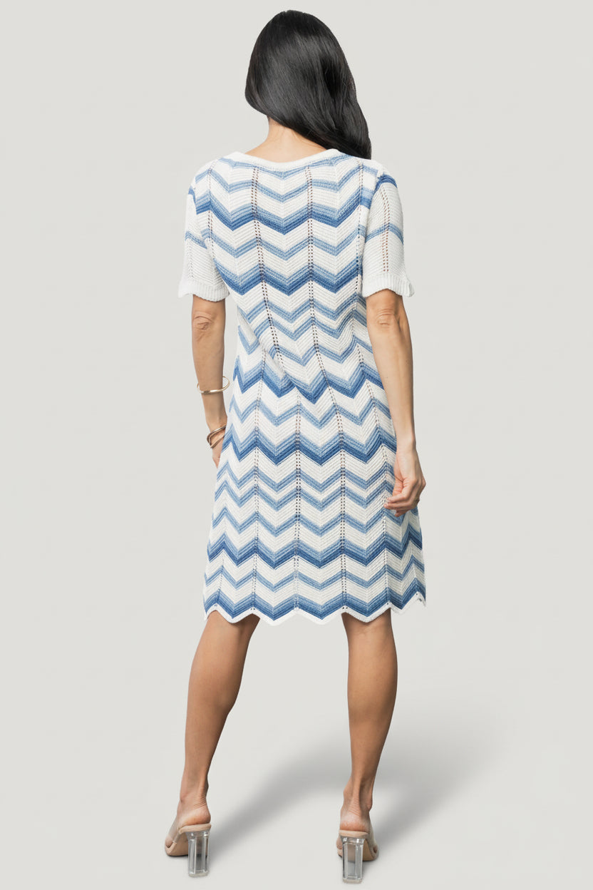 Mijas Crochet Dress | Blue + Off White