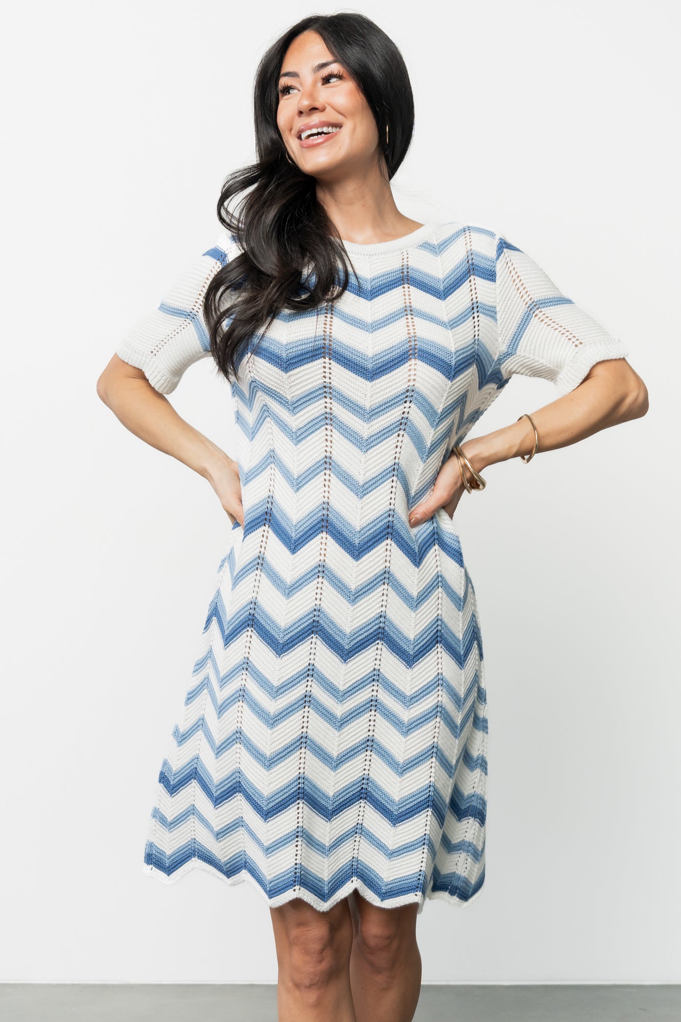Mijas Crochet Dress | Blue + Off White