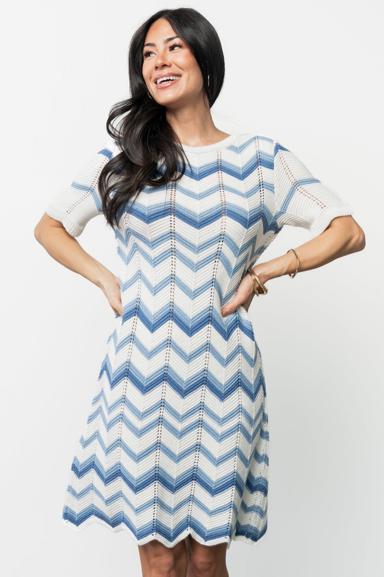 Mijas Crochet Dress | Blue + Off White