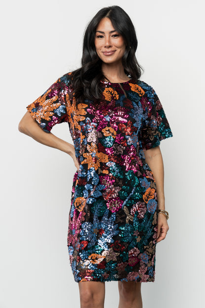 Squires Sequin Short Dress | Black Multi