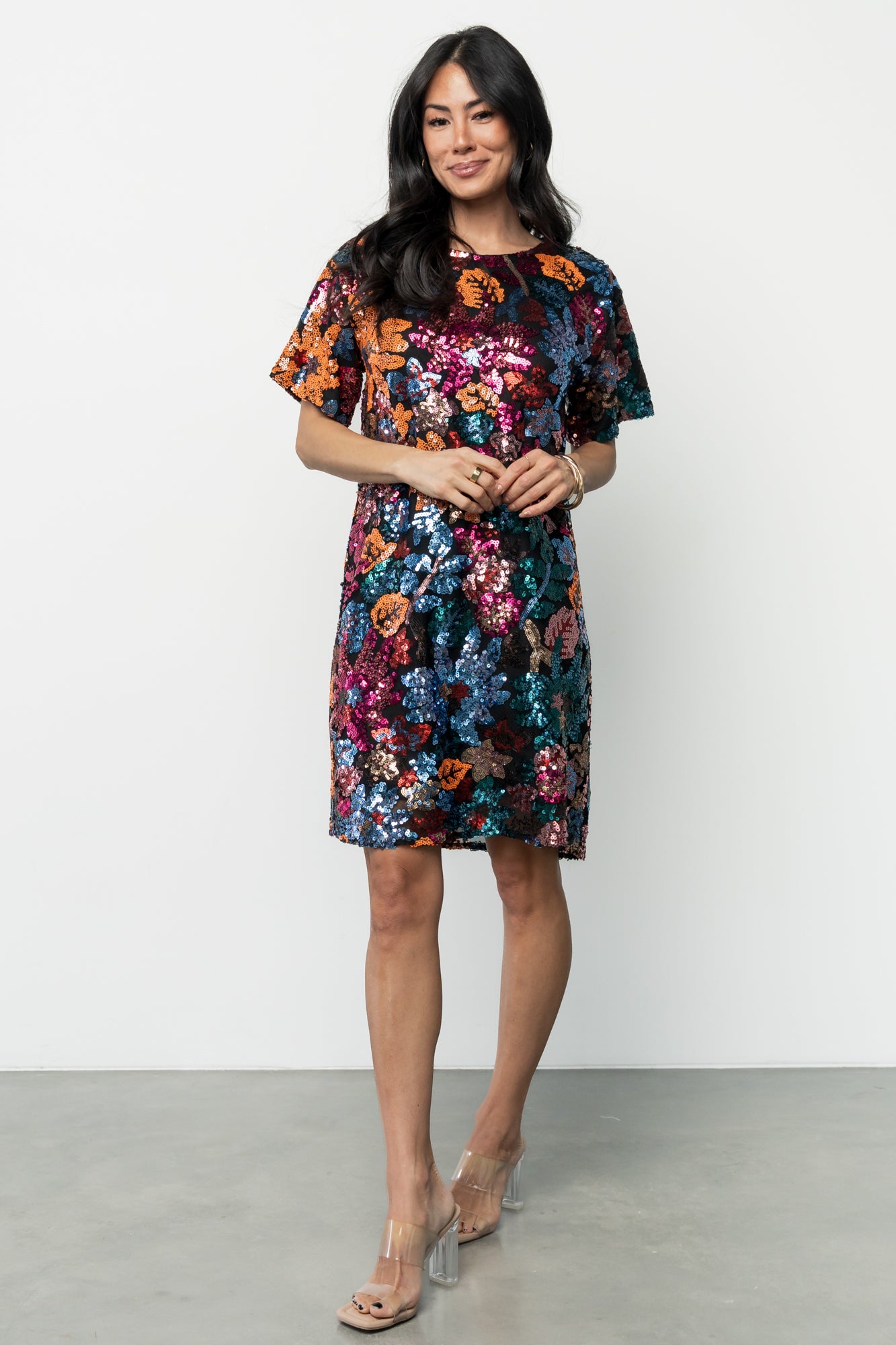 Squires Sequin Short Dress | Black Multi