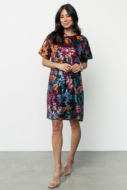 Squires Sequin Short Dress | Black Multi