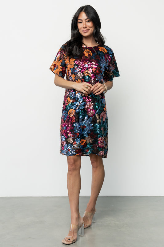 Squires Sequin Short Dress | Black Multi