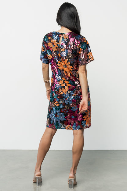 Squires Sequin Short Dress | Black Multi