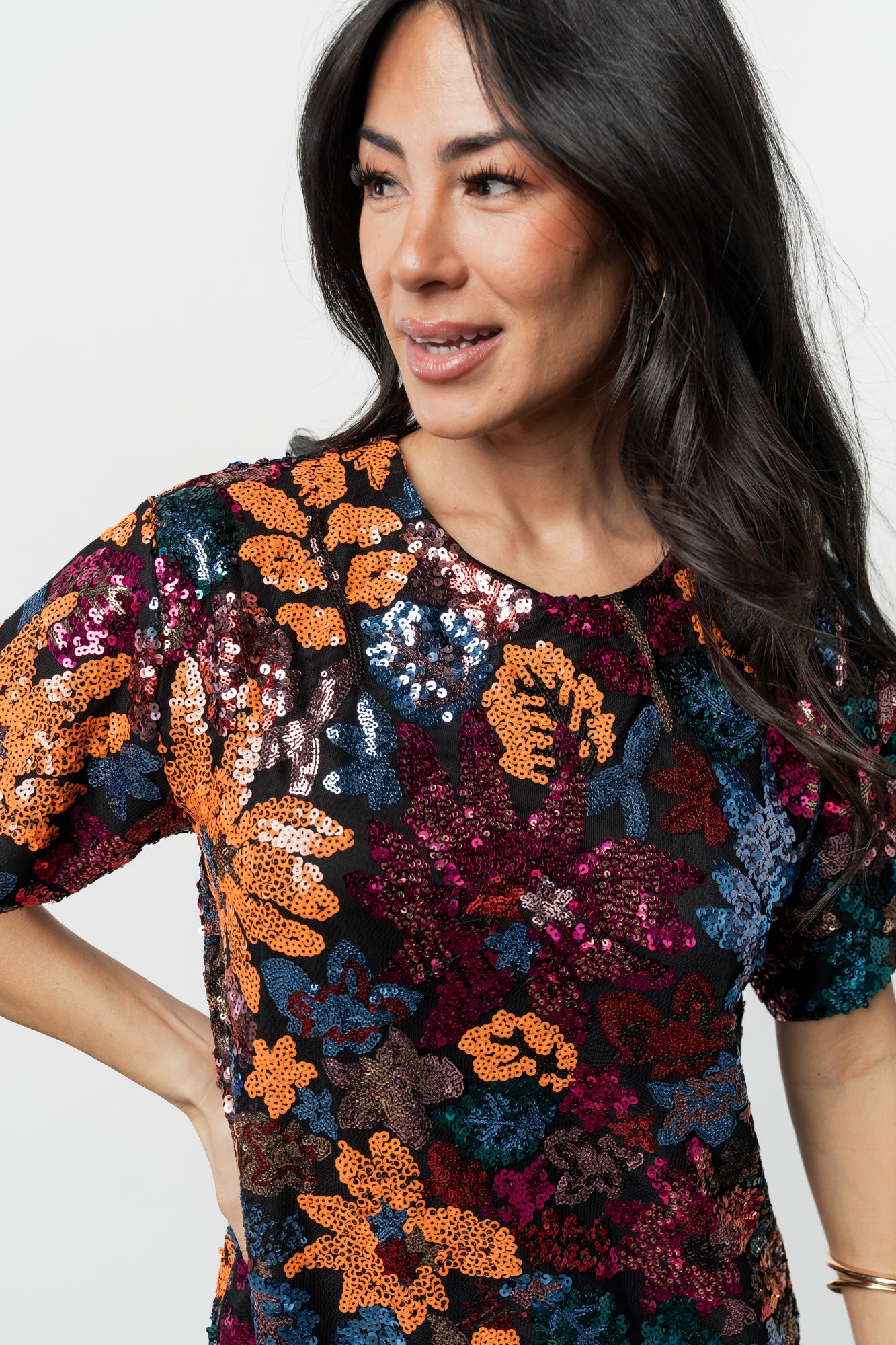 Squires Sequin Short Dress | Black Multi