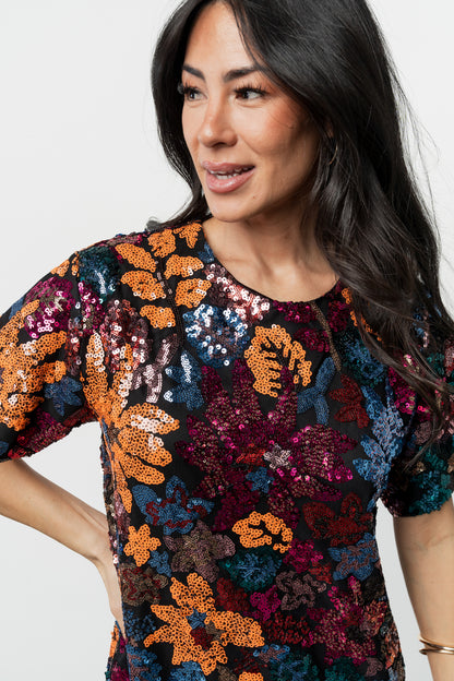 Squires Sequin Short Dress | Black Multi