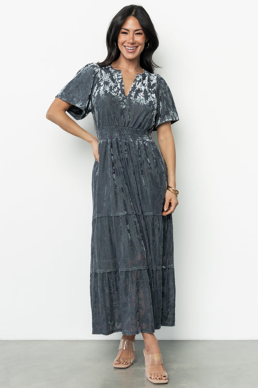 Bronwyn Velvet Dress | Dusty Blue