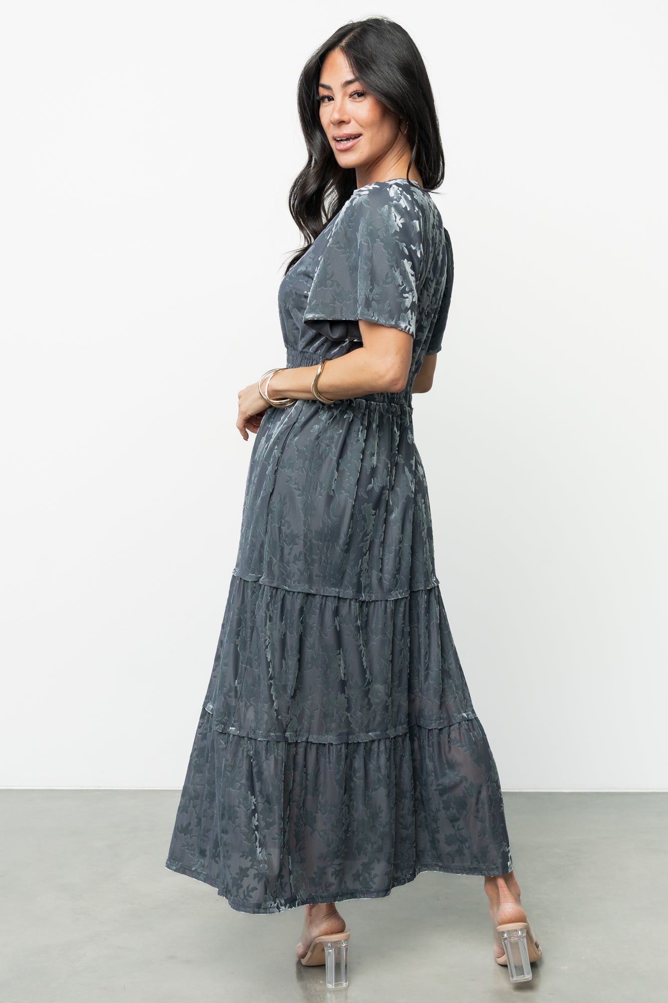 Bronwyn Velvet Dress | Dusty Blue