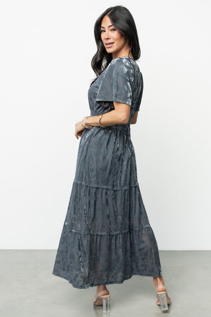 Bronwyn Velvet Dress | Dusty Blue