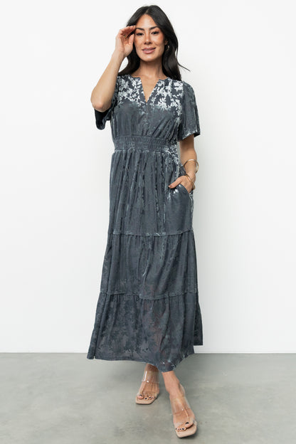 Bronwyn Velvet Dress | Dusty Blue