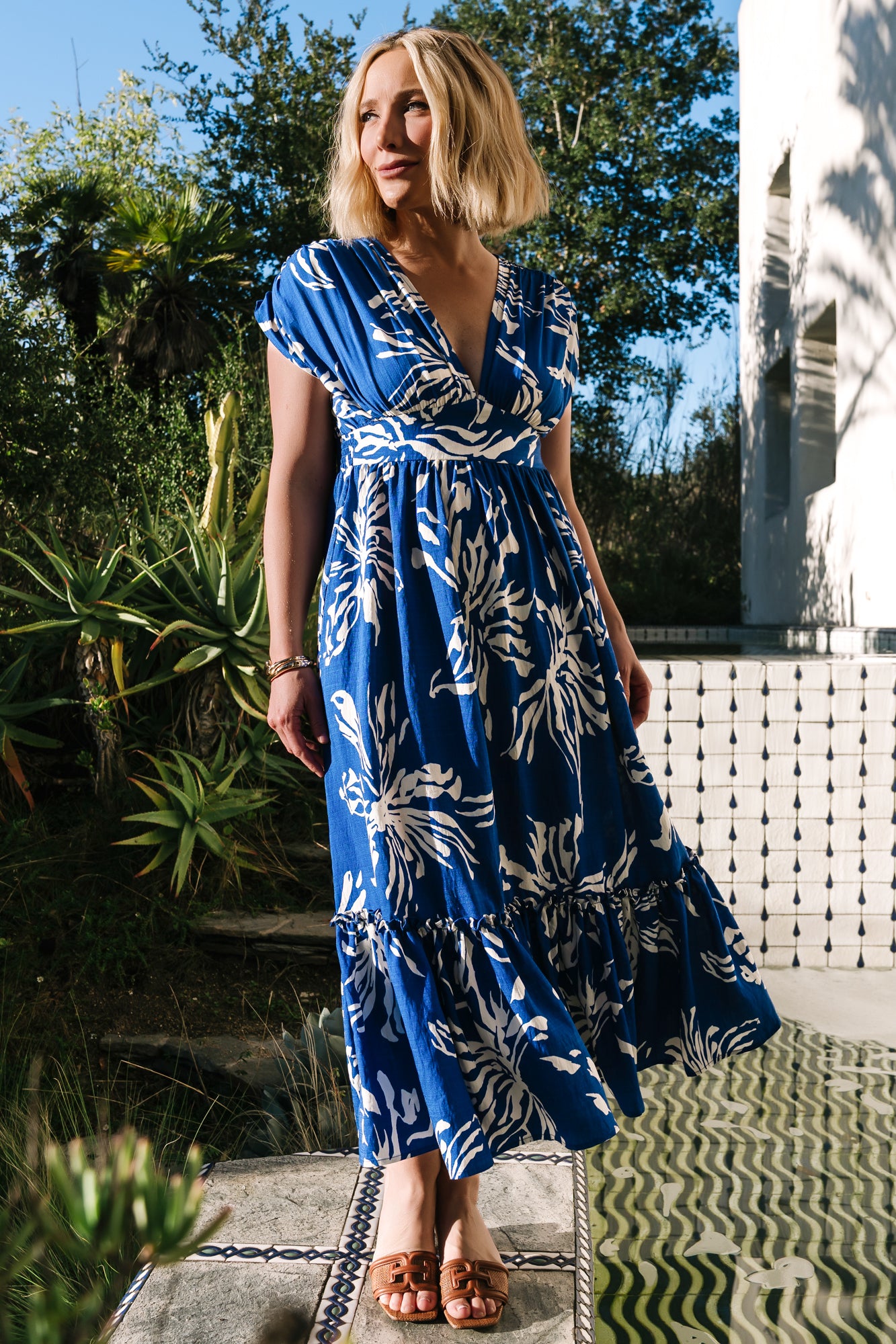 cobalt midi dress Rosa Midi Dress — Cobalt Floral Smocked Waist