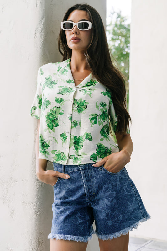 Mar Button Up Top | Green Floral