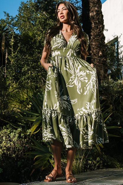 Rosa Midi Dress | Green Print