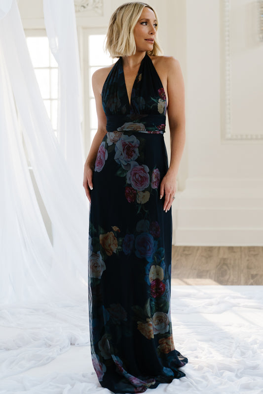 Dresden Halter Maxi Dress | Navy Floral