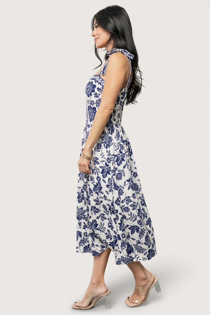 Baltic Born Womens Isabel Midi Dress | Blue Print | Size: Medium Baltic Born Womens Isabel Midi Dress | Blue Print | Size: Medium