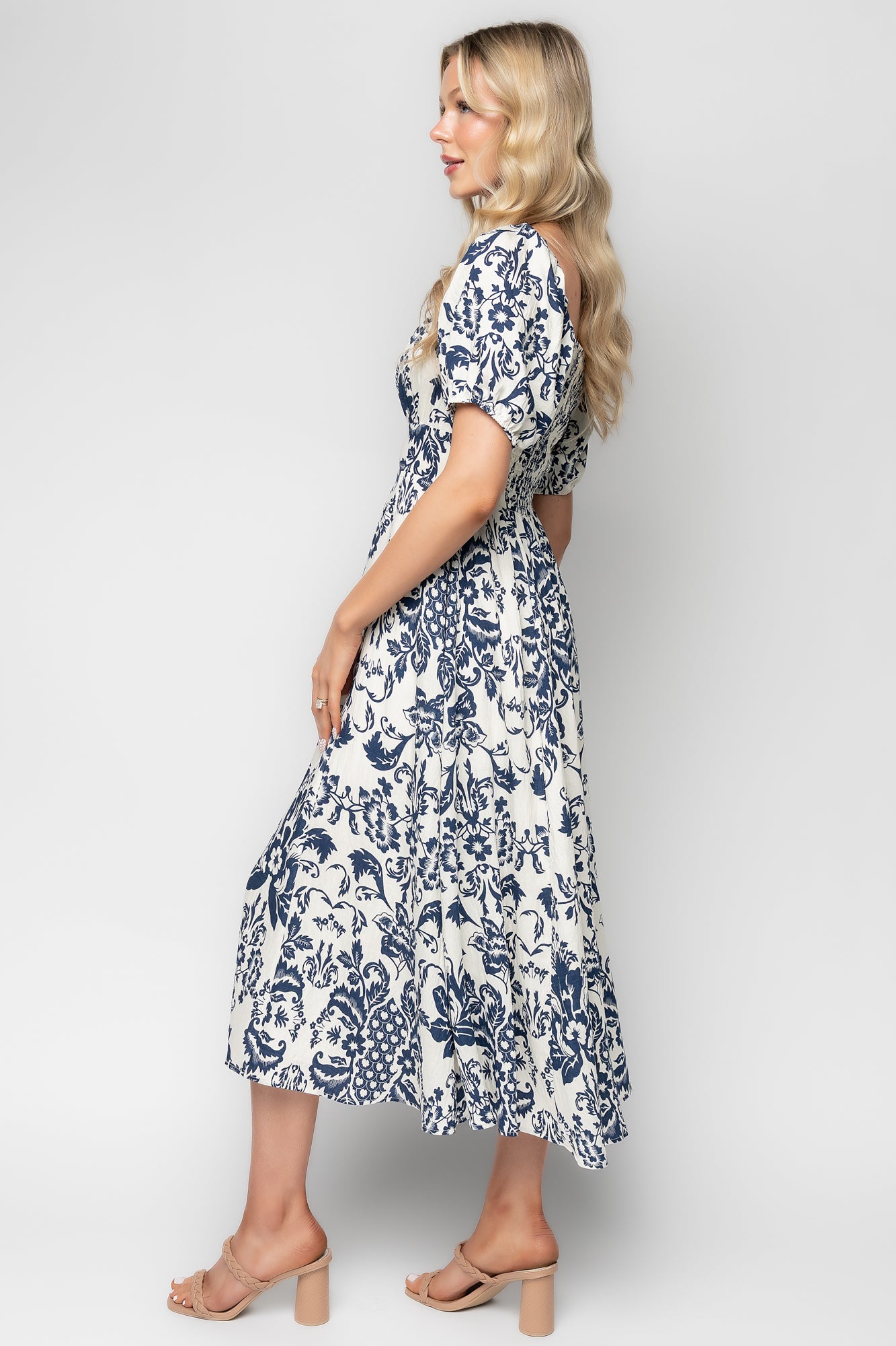 Charlotte Midi Dress | Ivory + Dark Blue