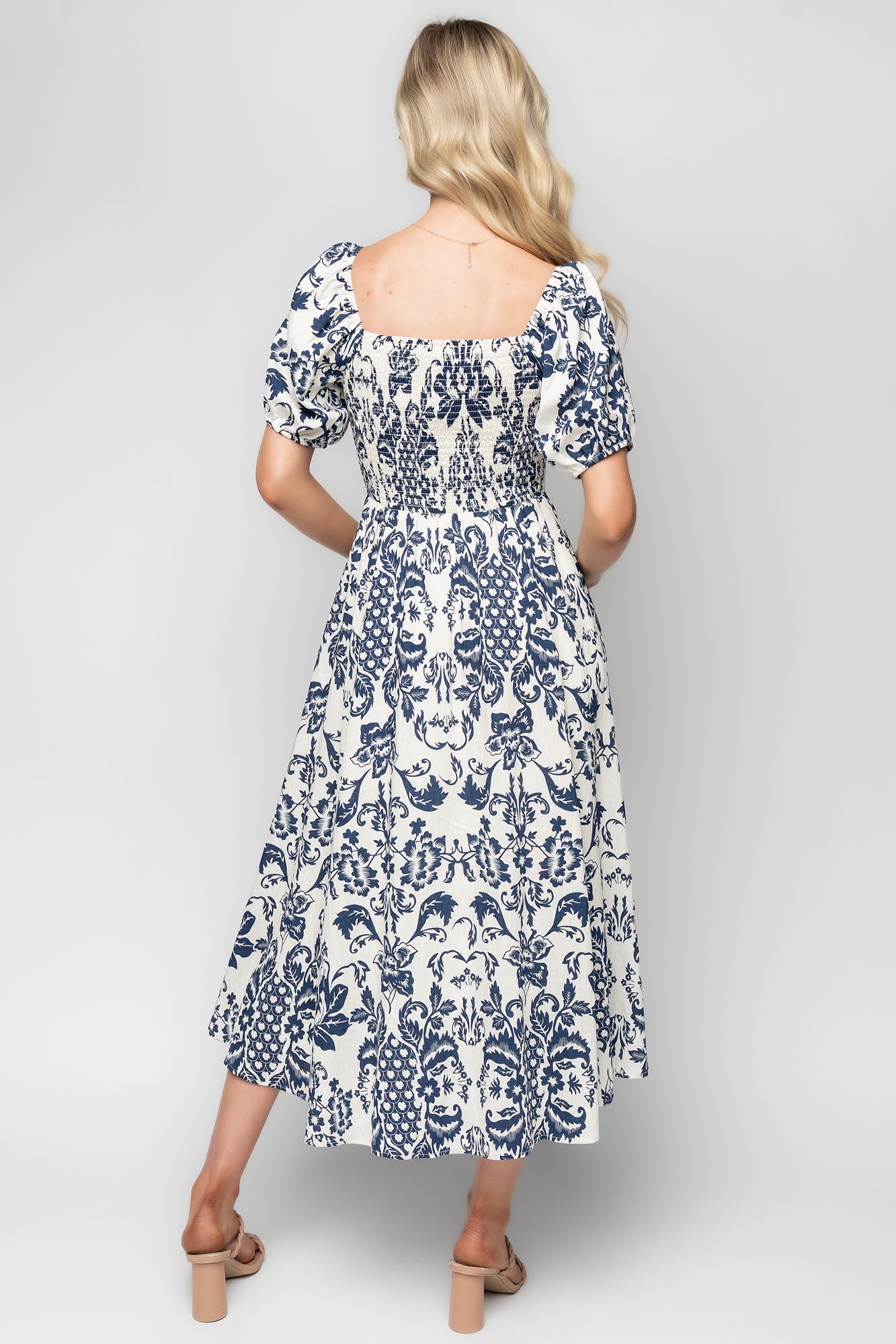 Charlotte Midi Dress Ivory & Dark Blue | Baltic Born S Charlotte Midi Dress Ivory & Dark Blue | Baltic Born S