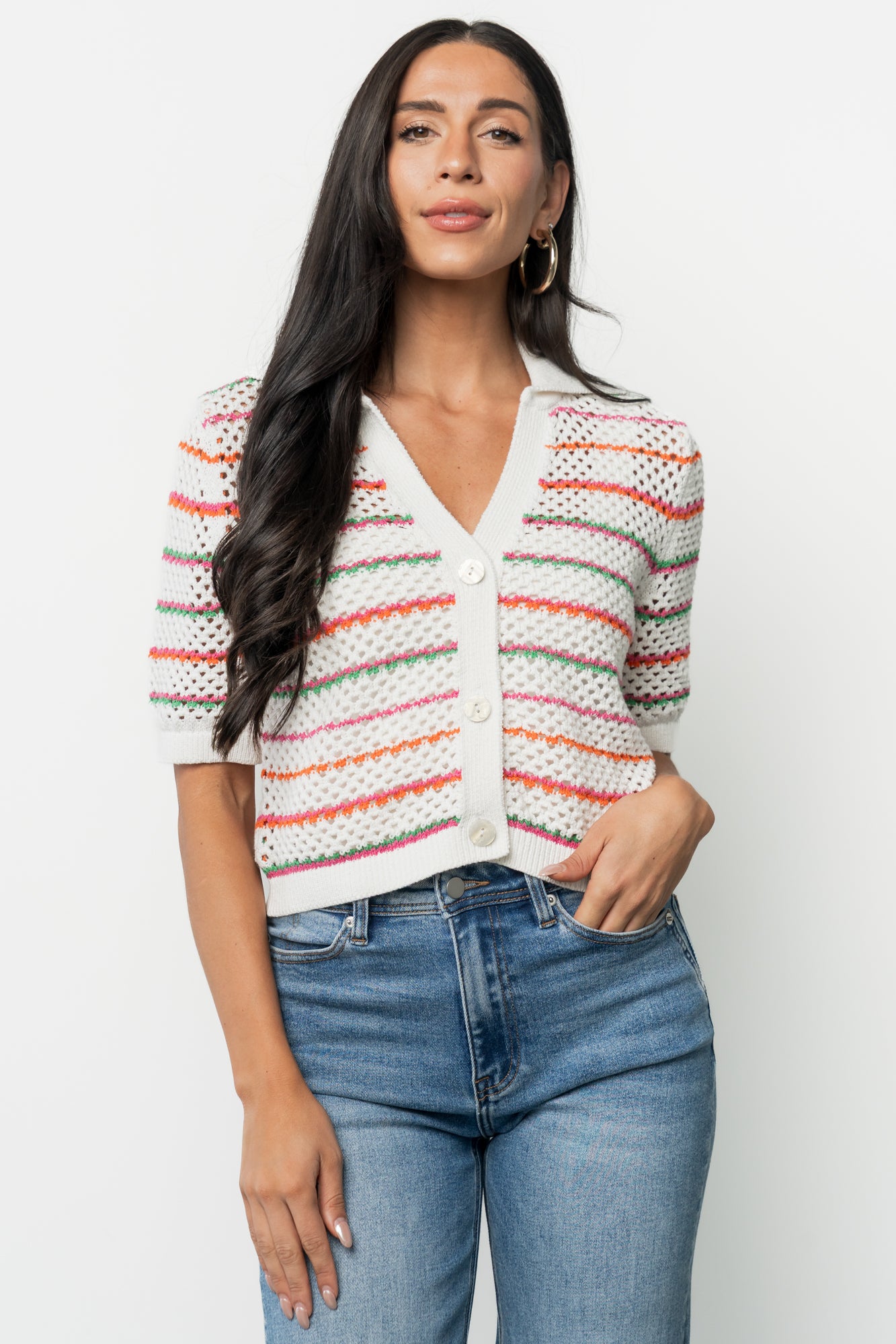 Viento Crochet Cropped Cardigan, Multi Stripe | Baltic Born