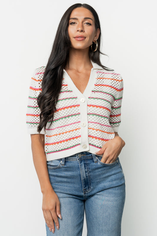 Viento Button Up Cardigan | Multi Stripe