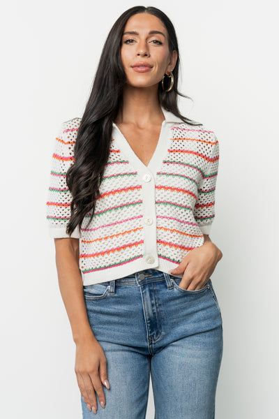Viento Crochet Cropped Cardigan, Multi Stripe | Baltic Born