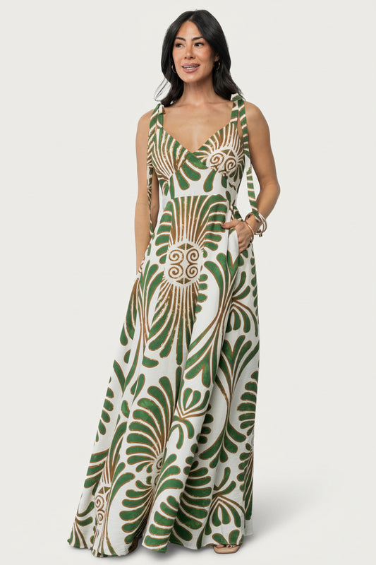 Camila Maxi Dress | Ivory + Green Print