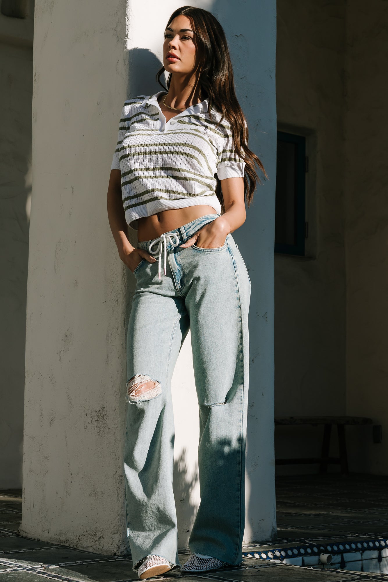 Ronda Mid Rise Ripped Jeans | Light Wash