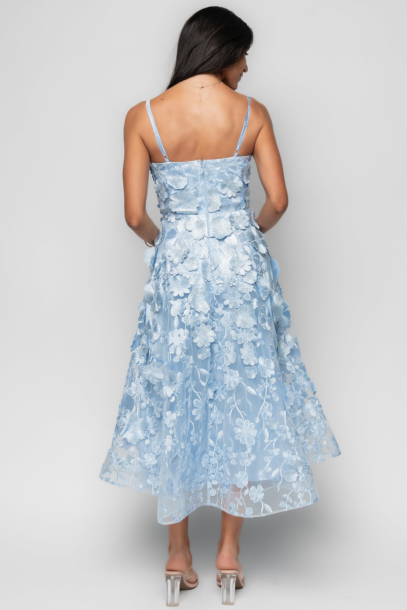 Soleil Floral Applique Midi Dress, Light Blue