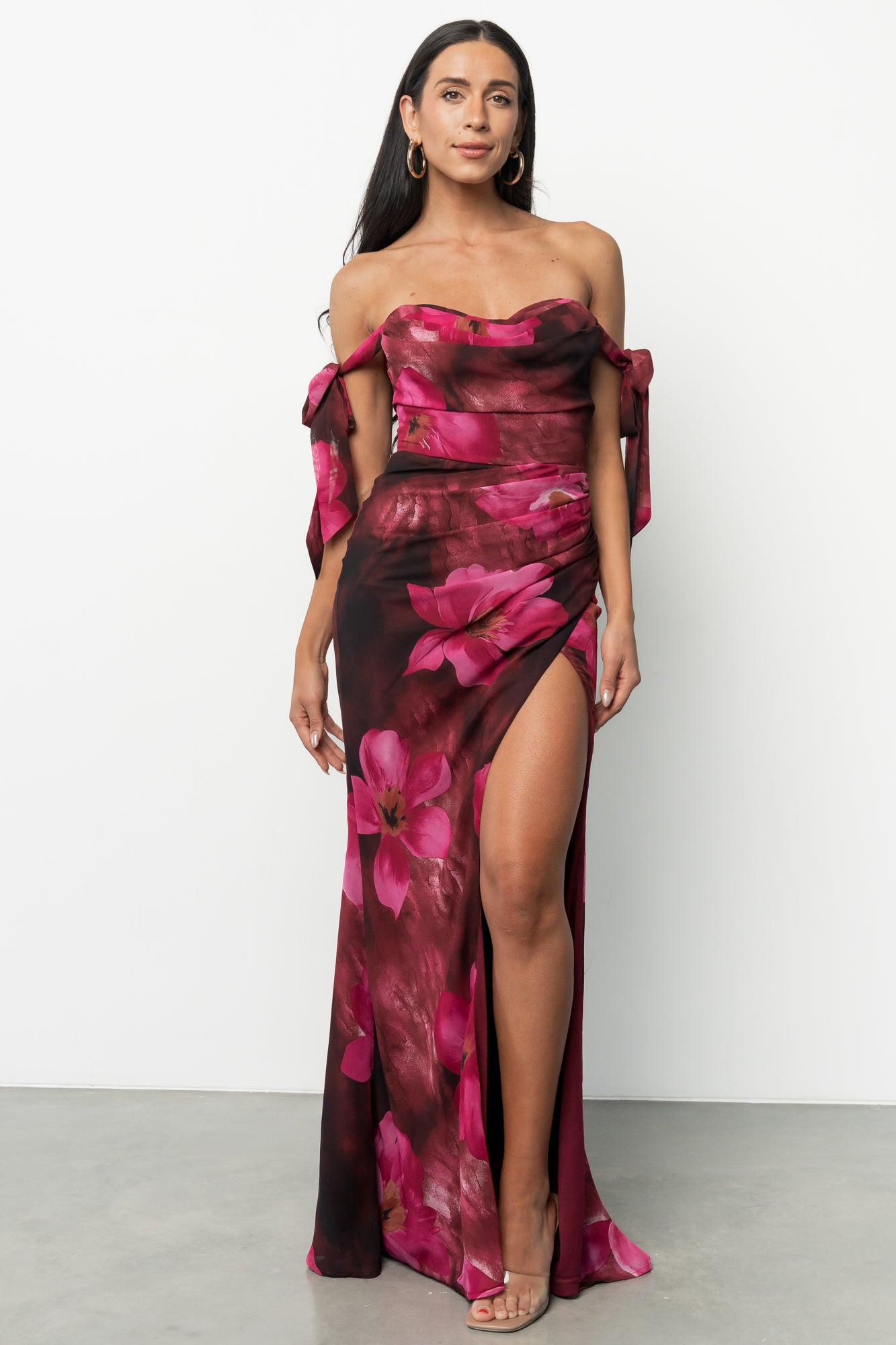 Allegra Off Shoulder Maxi Dress | Berry Rouge Floral