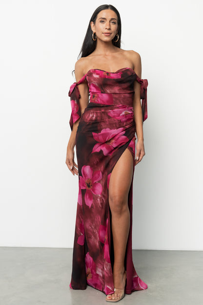 Allegra Off Shoulder Maxi Dress | Berry Rouge Floral