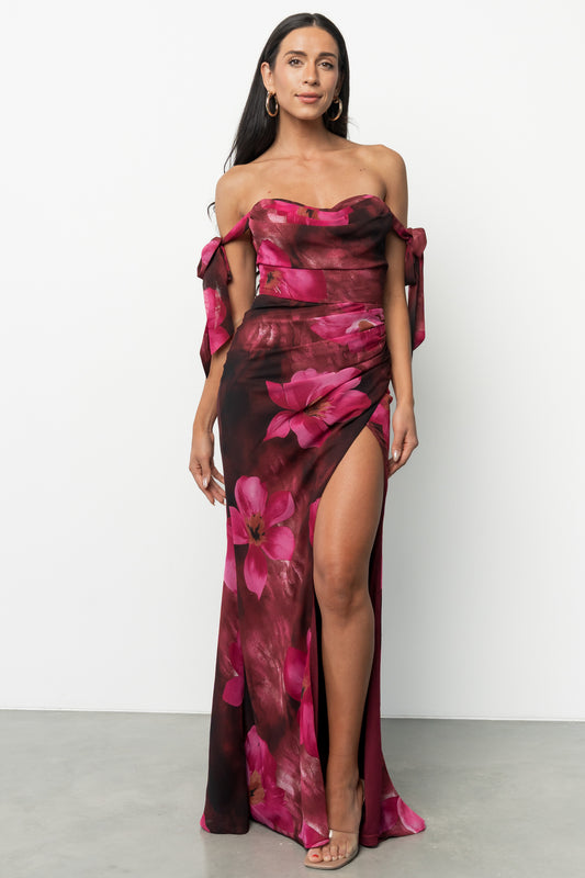 Allegra Off Shoulder Maxi Dress | Berry Rouge Floral