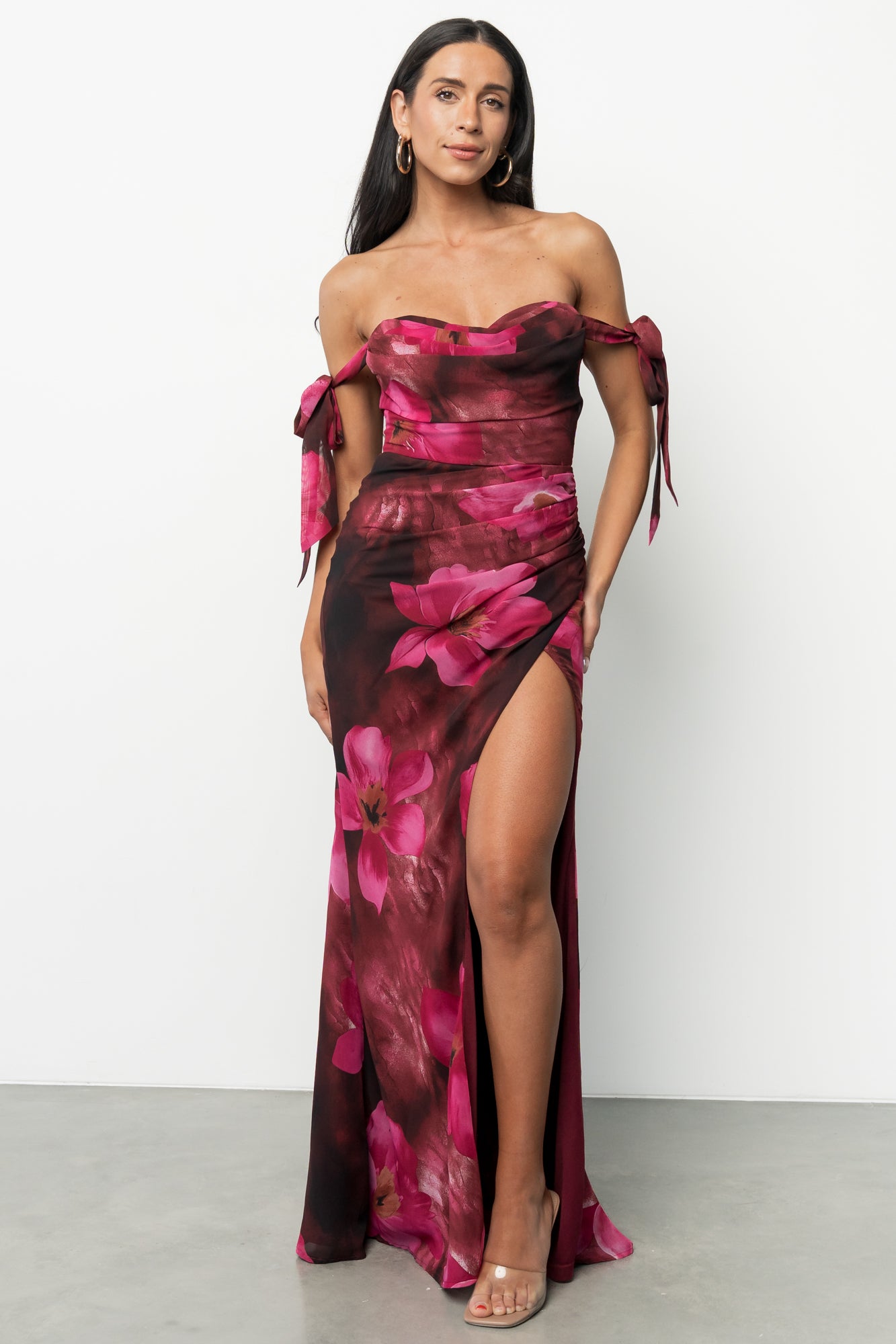 Allegra Off Shoulder Maxi Dress | Berry Rouge Floral