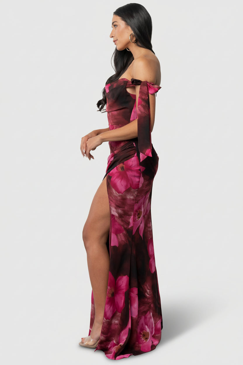 Allegra Off Shoulder Maxi Dress | Berry Rouge Floral