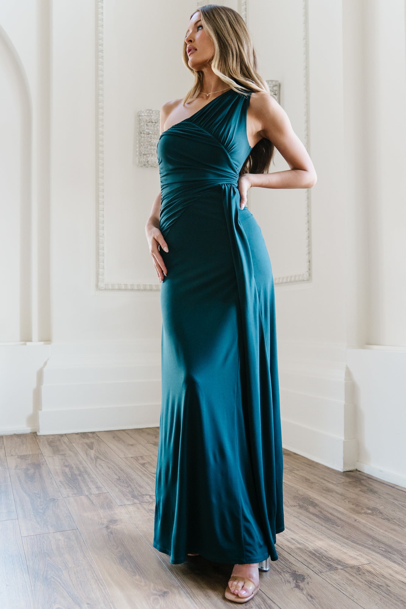 Adrianna One Shoulder Gown | Deep Topaz