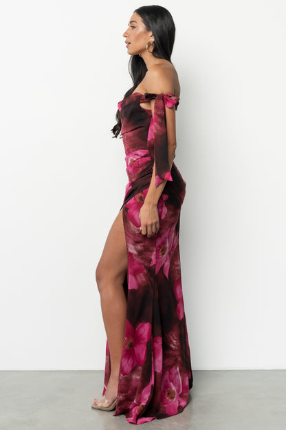 Allegra Off Shoulder Maxi Dress | Berry Rouge Floral