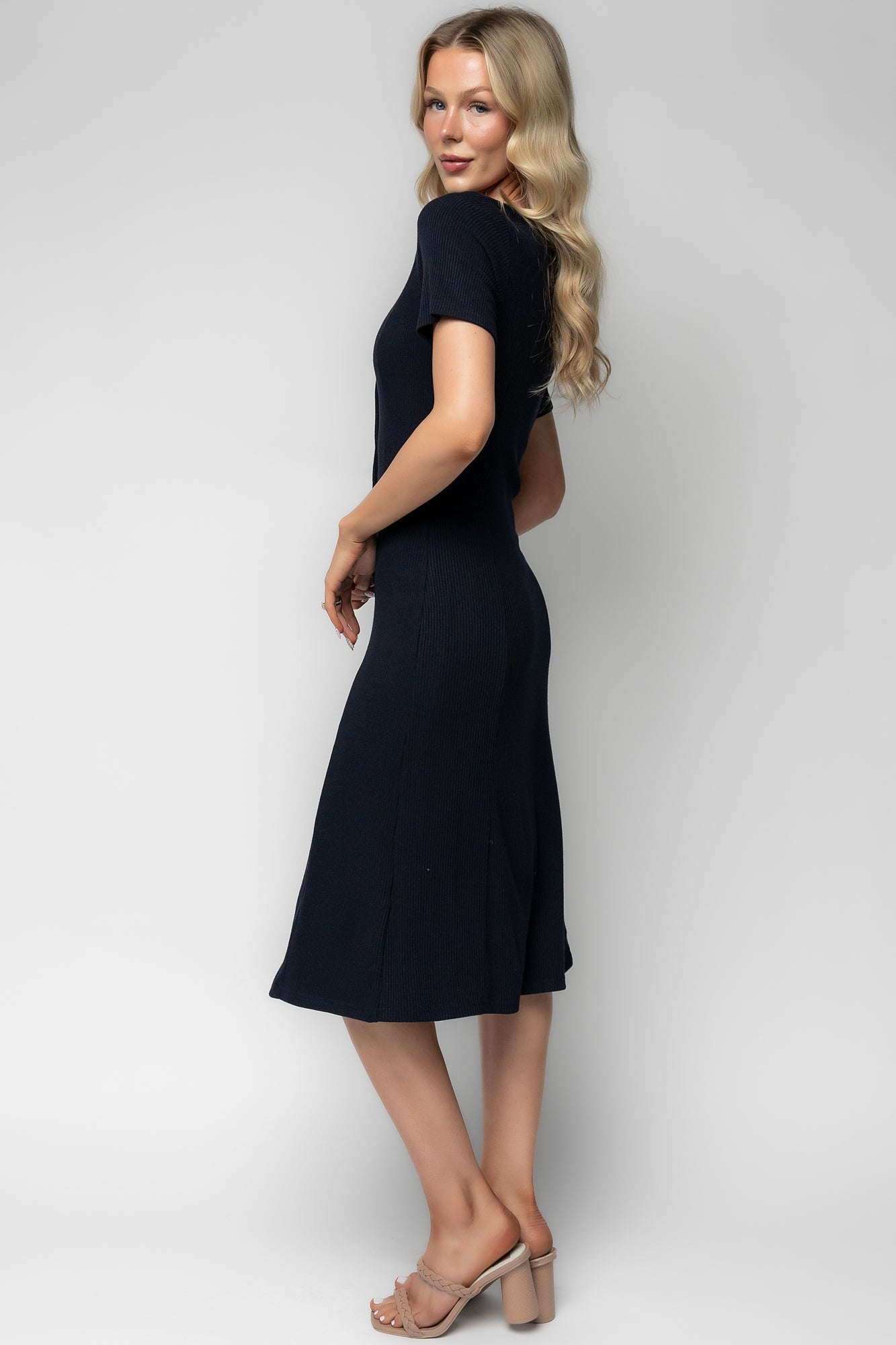 navy fitted midi dress Ascella Sweetheart Pleated Midi Dress