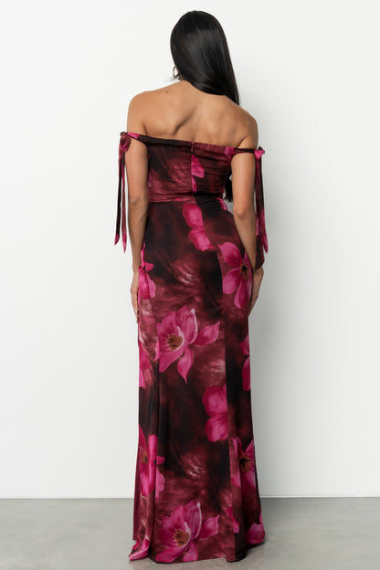 Allegra Off Shoulder Maxi Dress | Berry Rouge Floral