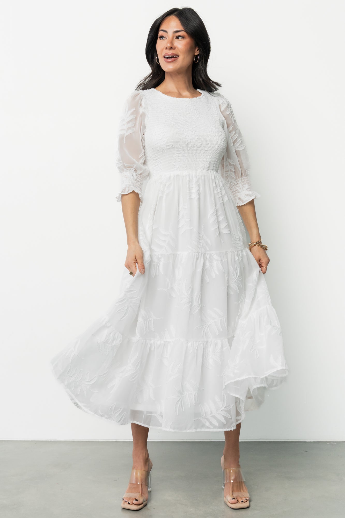 Nellie Smocked Midi Dress | Off White