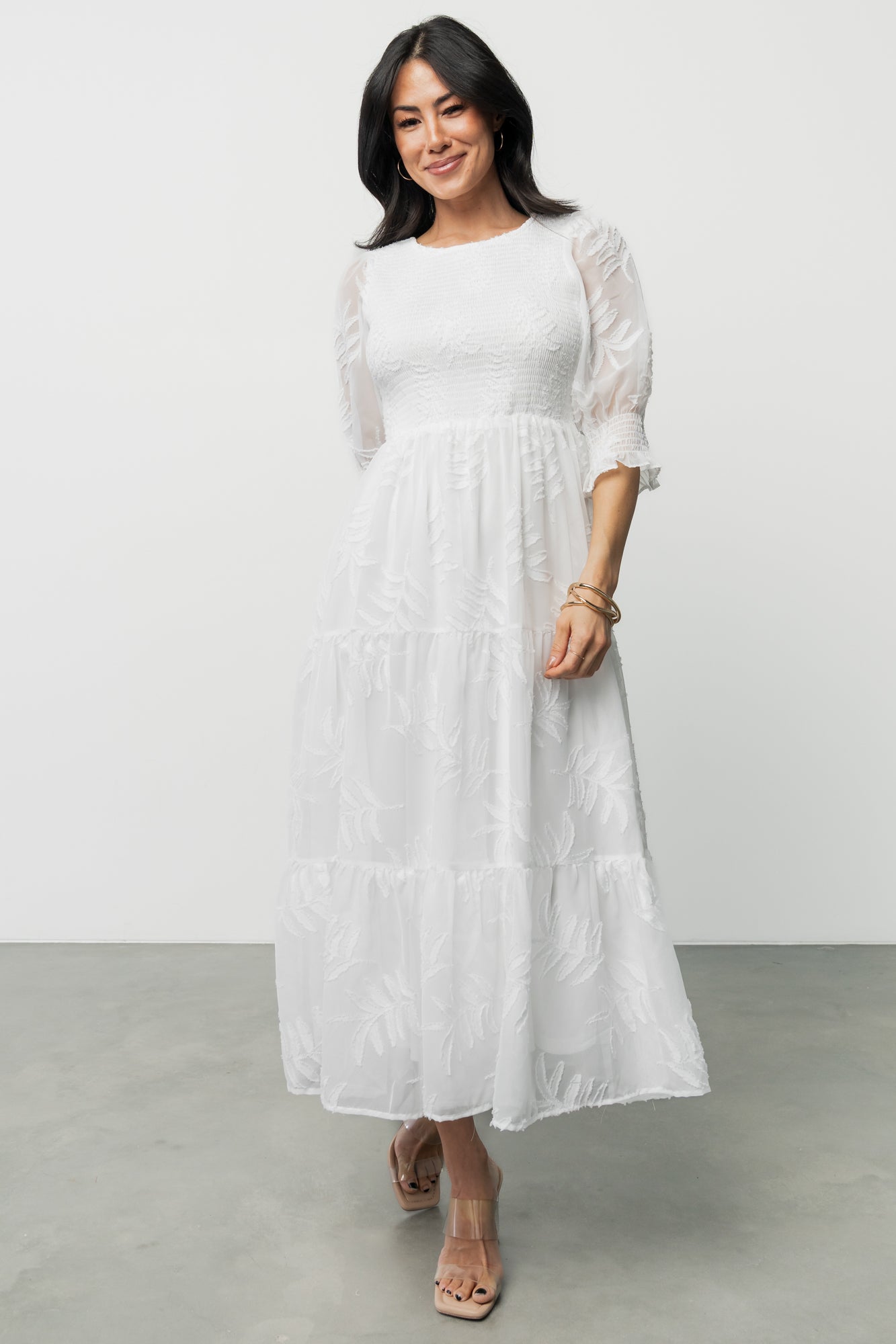 Nellie Smocked Midi Dress | Off White
