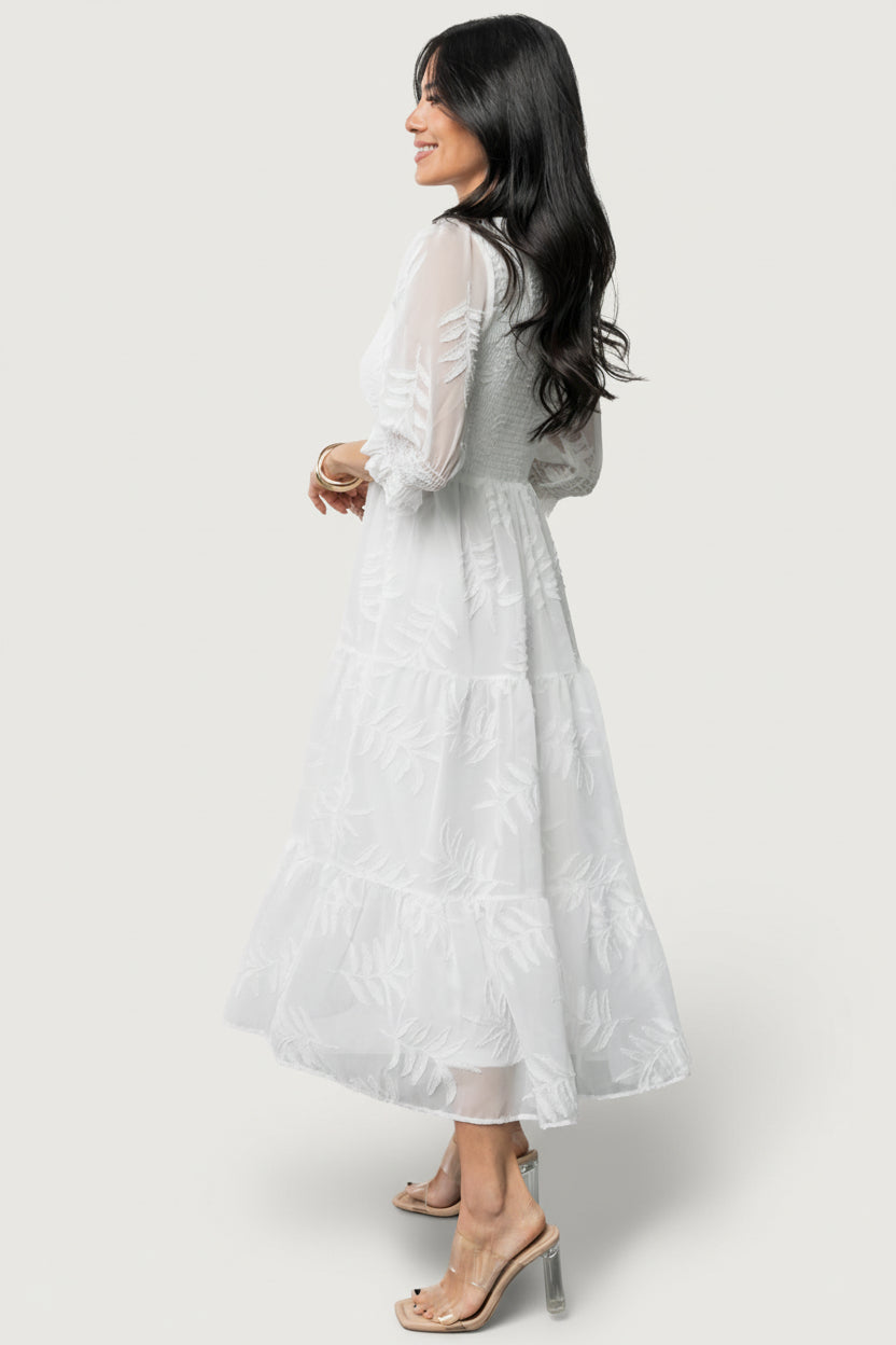 Nellie Smocked Midi Dress | Off White