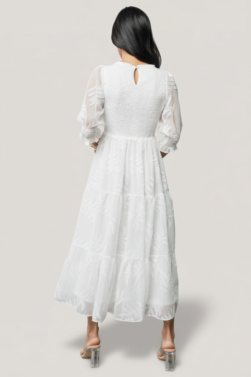 Nellie Smocked Midi Dress | Off White